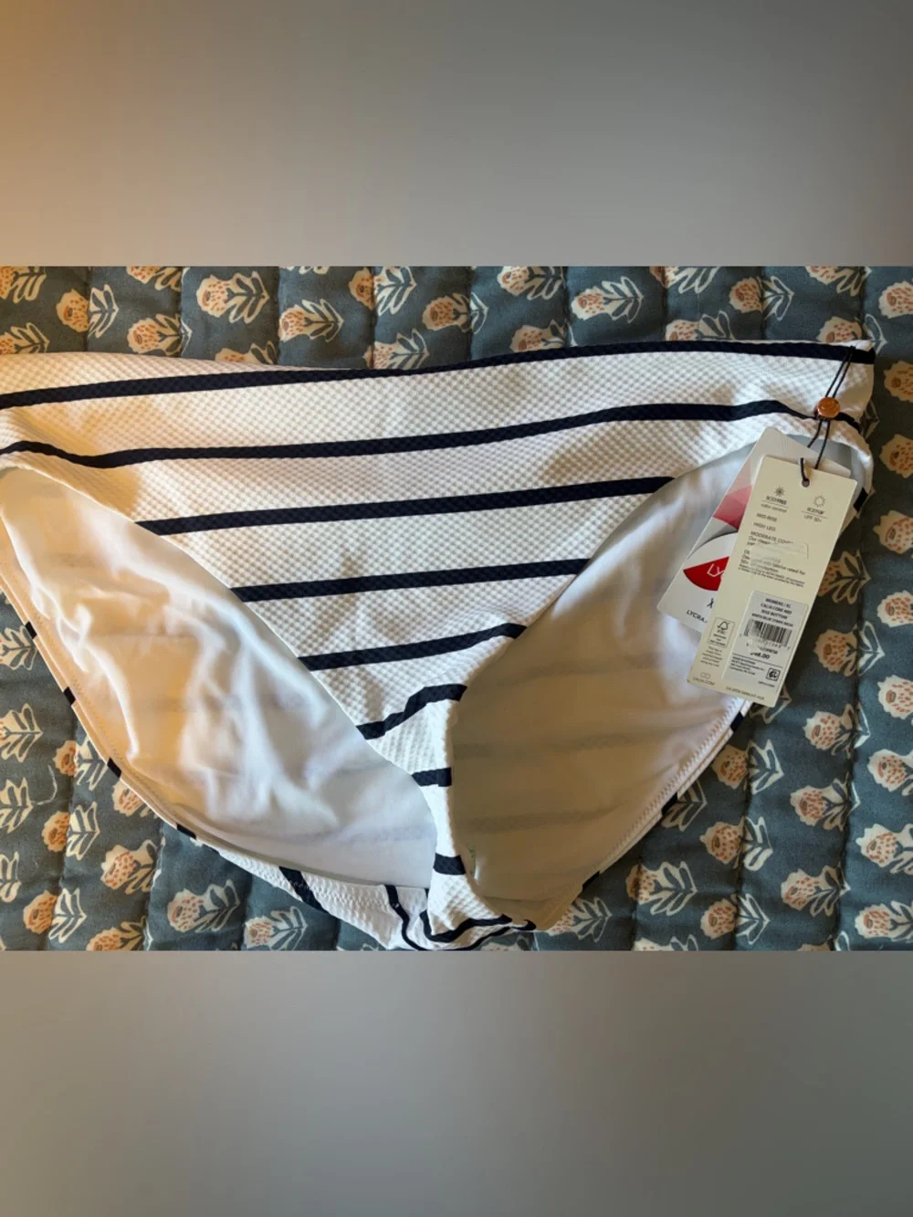 CALIA Core Mid Rise Swim Bottom XL White Blue Stripe Mesh NWT - Picture 4 of 6